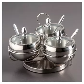 Набор сахарниц на крутящейся подставке с ложками 3 шт: 19×14 см