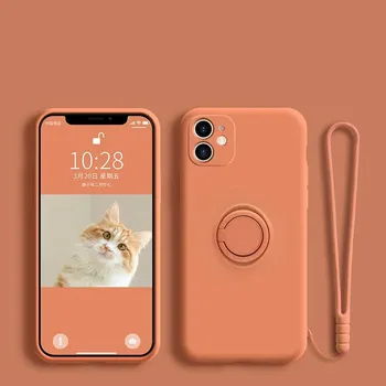 Оригинальный чехол-держатель из жидкого силикона для iPhone 15 14 13 12 11 Pro Max Mini Xs XR 7 8 Plus SE с магнитным ремешком For iPhone 15 чёрный