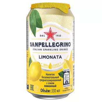 Безалкогольный напиток SANPELLEGRINO газированный со вкусом лимона 330 мл