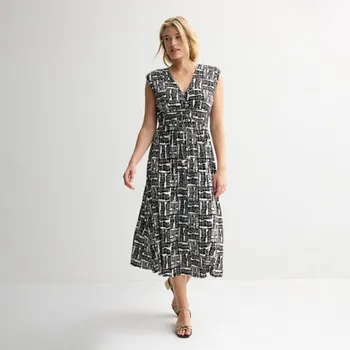 Миди-платье с завышенной талией для миниатюрных Nine West, цвет black bamboo texture