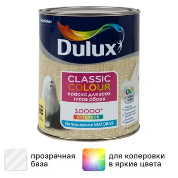 Краска для обоев Dulux Classic Colour матовая прозрачная база BC 0.9 л
