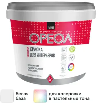 Краска для стен и потолков Ореол моющаяся глубокоматовая цвет белый база А 2.2 л
