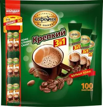 Напиток кофейный Московская кофейня на паяхъ Крепкий 3в1 растворимый 100шт*16г