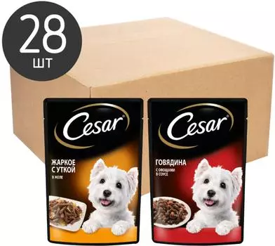 Набор влажных кормов для собак Cesar Два вкуса желе 14шт*85г и ломтики в соусе 14шт*85г (упаковка 18 шт.)