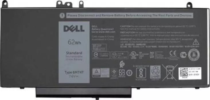 Аккумуляторная батарея Dell 6MT4T оригинальный для Dell Latitude E5450/E5470/E5550/E5570, 7.6V, 62Wh, черный, техническая упаковка (6MT4T-SP)