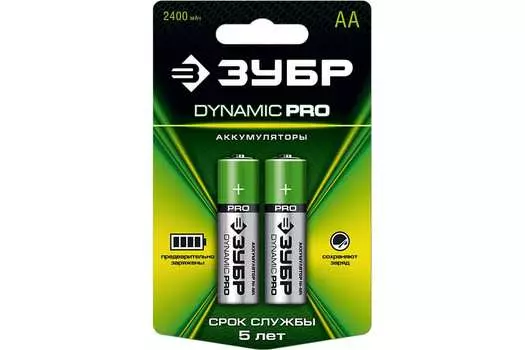 Аккумулятор Зубр DYNAMIC PRO, AA (LR06/15А), 1.2 В 950 мА·ч, 2шт. (59275-2C_z01)