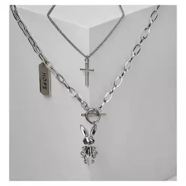 Кулон "Цепь" кролик и крестик, цвет серебро, L=60