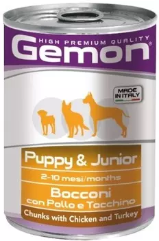 Gemon Dog Puppy & Junior консервы для щенков (кусочки) (Курица и индейка, 415 г.)
