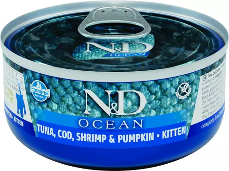 Farmina N&D Cat Ocean Kitten консервы для котят (Треска, креветки и тыква, 70 г.)