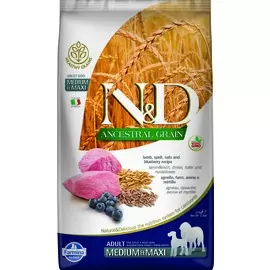 Farmina N&D Dog Ancestral Grain Adult Medium&Maxi корм для собак (Ягненок, спельта, овес и черника, 12 кг.)