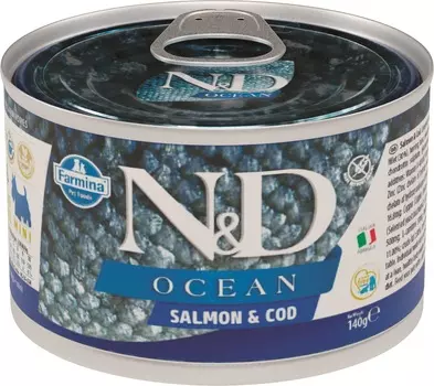 Farmina N&D Dog Ocean Adult Mini консервы для взрослых собак мелких пород (Лосось и треска, 140 г.)