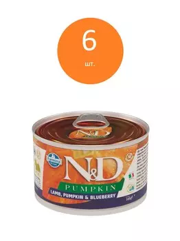 Farmina N&D Dog Pumpkin Adult Mini консервы для взрослых собак мелких пород (Ягненок, тыква и черника, 140 г. упаковка 6 шт)