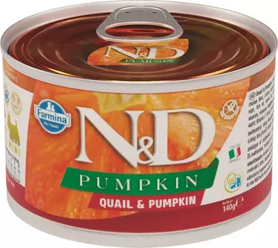 Farmina N&D Dog Pumpkin Adult Mini консервы для взрослых собак мелких пород (Перепел и тыква, 140 г.)