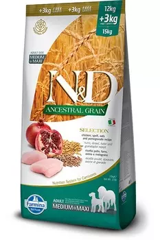 Farmina N&amp;D Low Grain Dog Chicken&amp;Pomegranate Adult корм для собак всех пород (Цыпленок и гранат, 15 кг.)