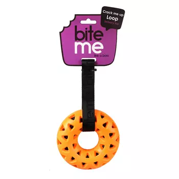 EBI игрушка для собак резиновая, кольцо с петлёй Bite me (27 х 14 х 4,7 см., Оранжевая)