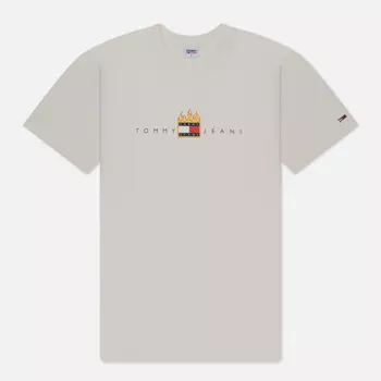 Мужская футболка Tommy Jeans Relaxed Linear Fire Flag, цвет белый, размер S