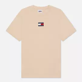Мужская футболка Tommy Jeans Tommy Badge Pure Organic Cotton, цвет бежевый, размер XS