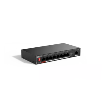 Коммутатор Dahua SF1009P, кол-во портов: 8x100 Мбит/с, кол-во SFP/uplink: RJ-45 1x100 Мбит/с, PoE: 8x90 Вт (макс. 96 Вт) (DH-SF1009P)