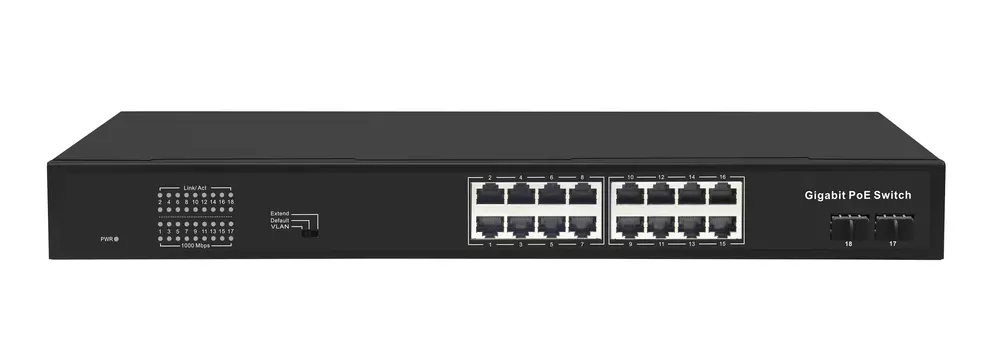 Коммутатор Nikomax (Gigalink) GL-SW-G005-16P, кол-во портов: 16x1 Гбит/с, SFP 2x1 Гбит/с, установка в стойку, PoE: 16x30Вт (макс. 300Вт) (GL-SW-G005-16P)