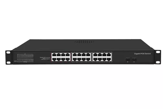 Коммутатор Nikomax (Gigalink) GL-SW-G005-24P, кол-во портов: 24x1 Гбит/с, SFP 2x1 Гбит/с, установка в стойку, PoE: 24x30Вт (макс. 400Вт) (GL-SW-G005-24P)