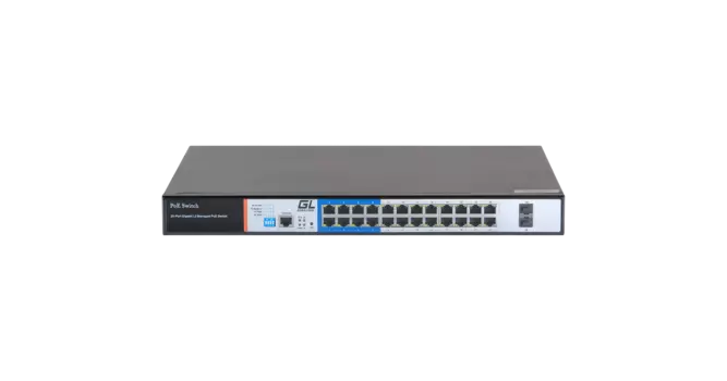 Коммутатор Nikomax (Gigalink) GL-SW-G205-24P, управляемый, кол-во портов: 24x1 Гбит/с, SFP 2x1 Гбит/с, установка в стойку, PoE: 24x30Вт (макс. 400Вт) (GL-SW-G205-24P)
