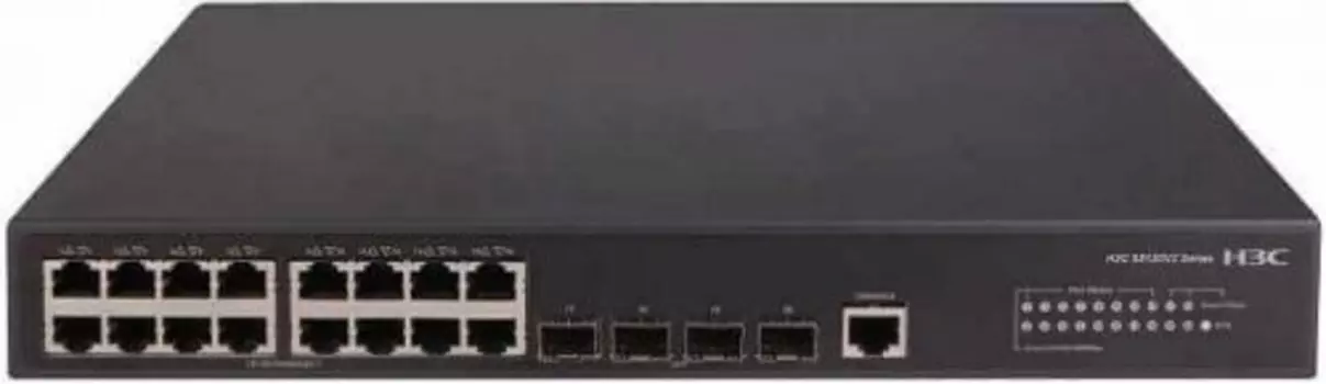 Коммутатор H3C LS-3100V3-20TP-PWR-EI-DC-GL, управляемый, кол-во портов: 16x100 Мбит/с, кол-во SFP/uplink: SFP 4x1 Гбит/с, установка в стойку, PoE: 16x30Вт (макс. 185Вт) (LS-3100V3-20TP-PWR-EI-DC-GL)