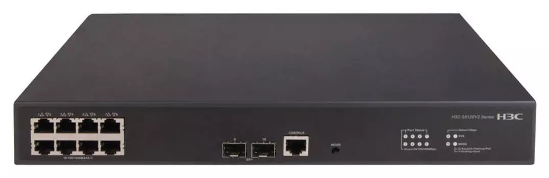 Коммутатор H3C LS-5120V2-10P-PWR-LI-GL, управляемый, кол-во портов: 8x1 Гбит/с, SFP 2x1 Гбит/с, установка в стойку, PoE (макс. 125Вт) (LS-5120V2-10P-PWR-LI-GL)