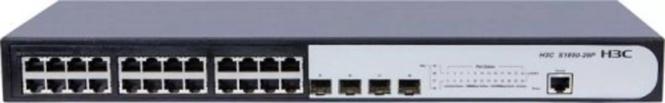 Коммутатор H3C S1850-28P-PWR, управляемый, кол-во портов: 24x1 Гбит/с, кол-во SFP/uplink: SFP 4x1 Гбит/с, установка в стойку, PoE: 24x30Вт (макс. 190Вт) (SMB-S1850-28P-PWR-GL)
