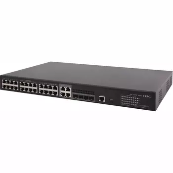 Коммутатор H3C S5130S-28P-HPWR-EI, управляемый, кол-во портов: 24x1 Гбит/с, кол-во SFP/uplink: combo RJ-45/SFP 4x1 Гбит/с, установка в стойку, PoE: 24x30 Вт (макс. 370 Вт) (LS-5130S-28P-HPWR-EI-AC)