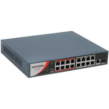 Коммутатор Hikvision DS-3E0318P-E/M, кол-во портов: 17x100 Мбит/с, SFP 1x1 Гбит/с, установка в стойку, PoE: 16x30Вт (макс. 130Вт) (DS-3E0318P-E/M(B))