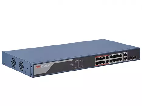 Коммутатор Hikvision DS-3E1318P-EI, управляемый, кол-во портов: 16x100 Мбит/с, combo RJ-45/SFP 2x1 Гбит/с, установка в стойку, PoE: 16x30Вт (макс. 230Вт) (DS-3E1318P-EI)