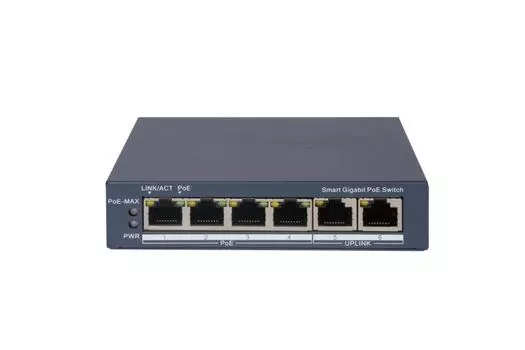 Коммутатор Hikvision DS-3E1506P-EI, управляемый, кол-во портов: 4x1 Гбит/с, кол-во SFP/uplink: RJ-45 2x1 Гбит/с, PoE: 4x30 Вт (макс. 60 Вт) (DS-3E1506P-EI)