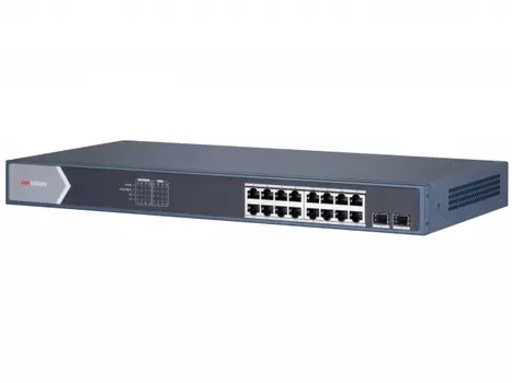 Коммутатор Hikvision DS-3E1518P-SI, управляемый, кол-во портов: 16x1 Гбит/с, кол-во SFP/uplink: RJ-45 2x1 Гбит/с, установка в стойку, PoE: 16x30Вт (макс. 225Вт) (DS-3E1518P-SI)