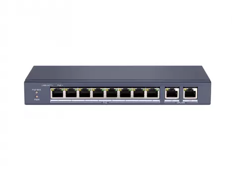 Коммутатор HiWatch DS-S1008P, кол-во портов: 8x100 Мбит/с, кол-во SFP/uplink: RJ-45 2x1 Гбит/с, PoE: 8x30Вт (макс. 60Вт)