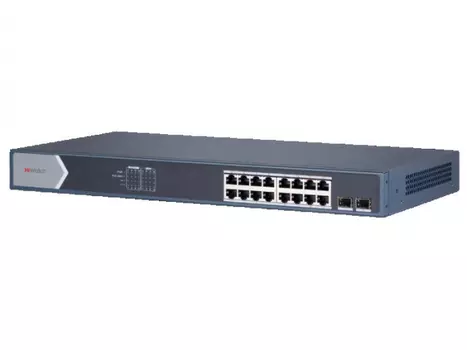 Коммутатор HiWatch DS-S1816GP, кол-во портов: 16x1 Гбит/с, кол-во SFP/uplink: SFP 2x1 Гбит/с, PoE: 16x30Вт (макс. 125Вт) (DS-S1816GP)