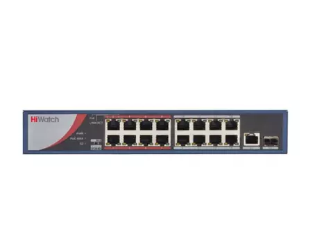 Коммутатор HiWatch DS-S1816P(B), кол-во портов: 16x100 Мбит/с, кол-во SFP/uplink: SFP 1x1 Гбит/с, PoE: 16шт.x30Вт (макс. 135Вт) (DS-S1816P(B))