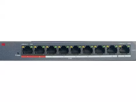 Коммутатор HiWatch DS-S908P(B), кол-во портов: 8x100 Мбит/с, кол-во SFP/uplink: 1x100 Мбит/с, PoE: 8шт.x30W (макс. 58W)