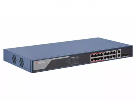 Коммутатор HiWatch SWT-1318P, управляемый, кол-во портов: 16x100 Мбит/с, кол-во SFP/uplink: combo RJ-45/SFP 2x1 Гбит/с, установка в стойку, PoE: 16x30Вт (макс. 230Вт) (SWT-1318P)