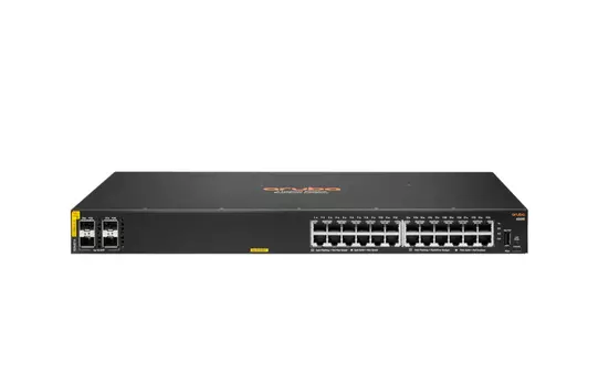 Коммутатор HPE Aruba 6000 24G, управляемый, кол-во портов: 24x1 Гбит/с, кол-во SFP/uplink: SFP 4x1 Гбит/с, установка в стойку, PoE: 24x30Вт (макс. 370Вт) (R8N87A)