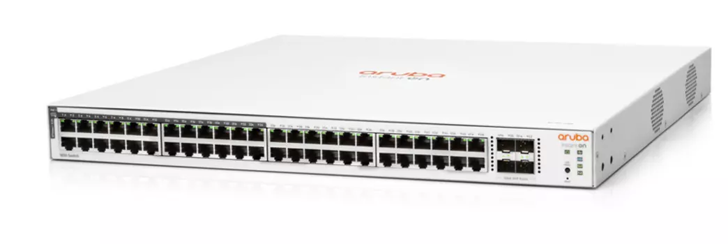 Коммутатор HPE Aruba Instant On 1830, управляемый, кол-во портов: 48x1 Гбит/с, кол-во SFP/uplink: SFP 4x1 Гбит/с, установка в стойку, PoE: 24x30 Вт (макс. 370 Вт) (JL815A)