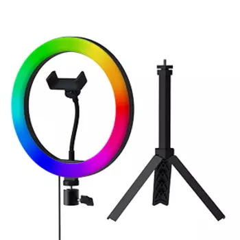 Кольцевая RGB лампа Ritmix RRL-263 для универсальный для смартфона до 80мм, 120 светодиод Регулировка цветовой температуры, Регулировка яркости: 9 уровней, Управление: на кабеле, черный
