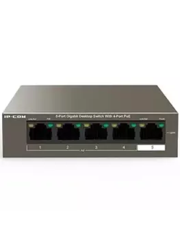 Коммутатор IP-Com F1105P-4-63W, кол-во портов: 4x100, кол-во SFP/uplink: RJ-45 1x100 Мбит/с, PoE (макс. 63 Вт) (F1105P-4-63W)