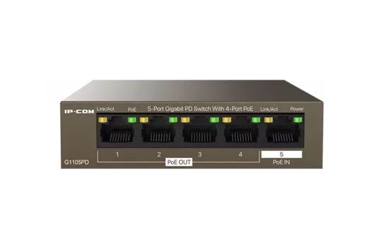Коммутатор IP-Com G1105PD, кол-во портов: 5x1 Гбит/с, PoE: 4x15.4Вт (макс. 30Вт) (G1105PD)