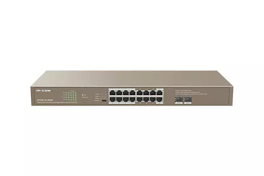 Коммутатор IP-Com G1118P-16-250W, кол-во портов: 16x1 Гбит/с, SFP 2x1 Гбит/с, установка в стойку, PoE: 16x30Вт (макс. 230Вт) (G1118P-16-250W)