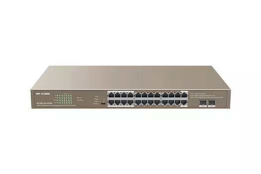 Коммутатор IP-Com G1126P-24-410W, кол-во портов: 24x1 Гбит/с SFP 2x1 Гбит/с, установка в стойку, PoE: 24x30 Вт (макс. 370 Вт) (G1126P-24-410W)