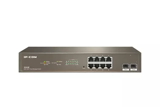 Коммутатор IP-Com G3310F, управляемый, кол-во портов: 8x1 Гбит/с, кол-во SFP/uplink: SFP 2 (G3310F)