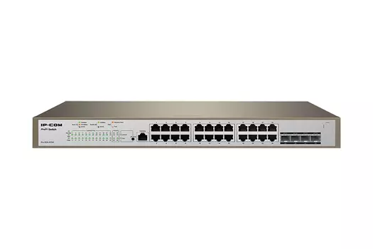 Коммутатор IP-Com (Tenda) PRO-S24-410W, управляемый, кол-во портов: 24x1 Гбит/с, кол-во SFP/uplink: SFP 4x1 Гбит/с, установка в стойку, PoE: 24x30 Вт (макс. 370 Вт) (PRO-S24-410W)
