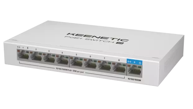 Коммутатор Keenetic PoE+ Switch 9, кол-во портов: 8x1 Гбит/с, кол-во SFP/uplink: RJ-45 1x1 Гбит/с, PoE: 8x30 Вт (макс. 120 Вт) (KN-4710)