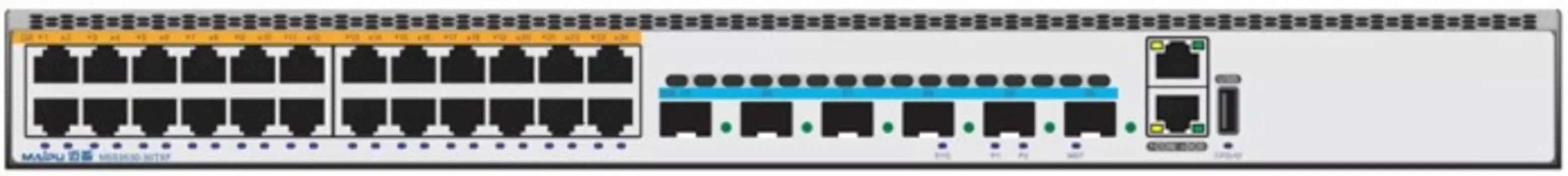 Коммутатор Maipu NSS3530-30TXP V1, управляемый, кол-во портов: 24x1 Гбит/с, кол-во SFP/uplink: SFP+ 6x10 Гбит/с, установка в стойку, PoE: 24x30 Вт (макс. 760 Вт) (NSS3530-30TXP)