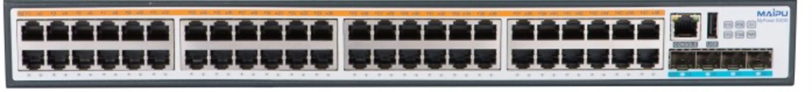 Коммутатор Maipu S3330-54TXP, управляемый, кол-во портов: 48x1 Гбит/с, кол-во SFP/uplink: SFP+ 6x10 Гбит/с, установка в стойку, PoE: 48x30 Вт (макс. 760 Вт) (S3330-54TXP)